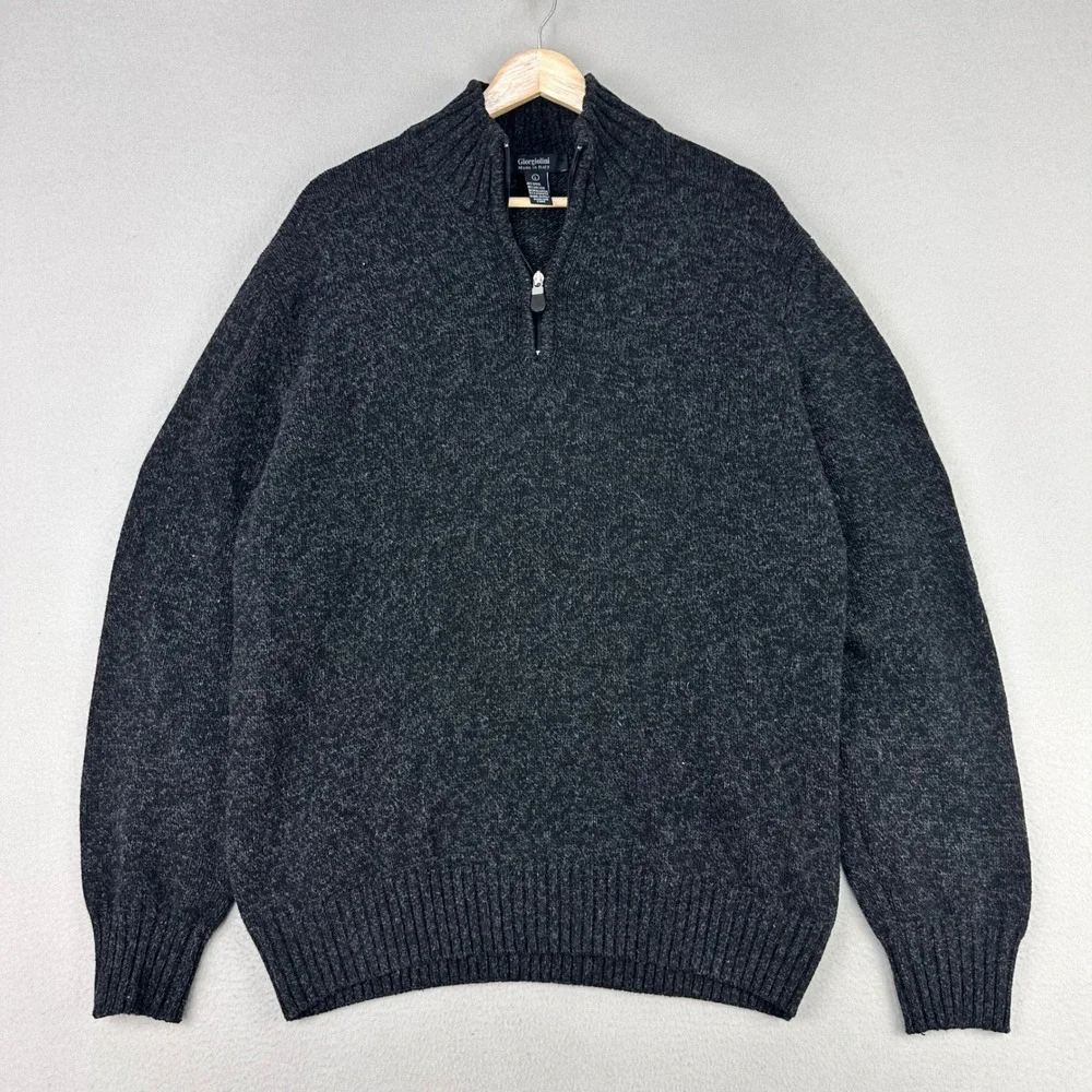 Girgiolini Knit Sweater Mens Large Charcoal‎ 1/4 Zip Wool/Cashmere Blend Italy